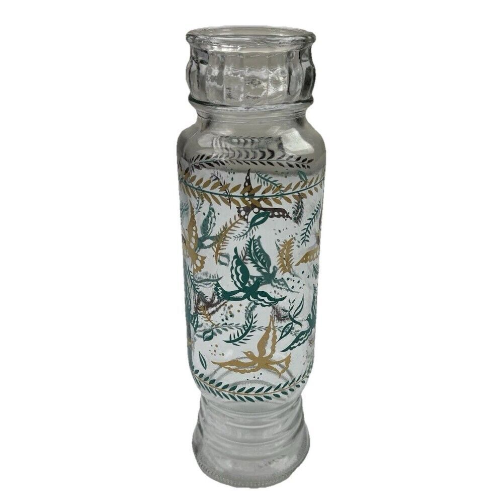 Vintage Glass Jar George Briard Birds of Paradise Apothecary Gold Turquoise